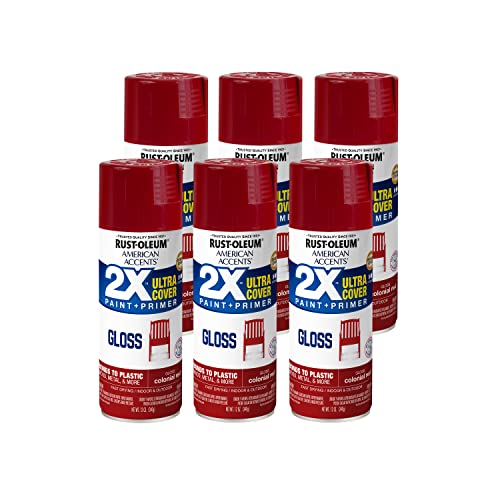 Rust-Oleum 327877-6 PK American Accents Spray Paint, 12 Ounce (Pack of 6), Gloss Colonial Red, 72 Ounce