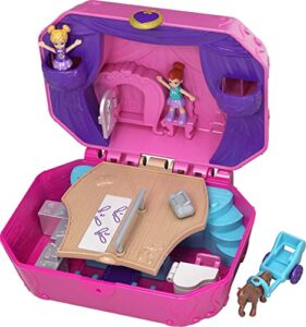 polly pocket playset with 2 micro dolls & surprise accessories, music toy with ballet theme, pocket world tiny twirlin' music box