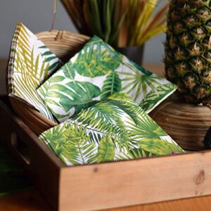 The Palm Leaf Napkins, 3 Packs of 20, 3 Ply Paper, Luncheon Size 6 3/4 x 6 3/4 Inches, 3 Vibrant Patterns: Palms and Leaves, Palm Fronds and Green Leaf and Purple Blossoms