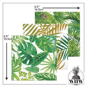 The Palm Leaf Napkins, 3 Packs of 20, 3 Ply Paper, Luncheon Size 6 3/4 x 6 3/4 Inches, 3 Vibrant Patterns: Palms and Leaves, Palm Fronds and Green Leaf and Purple Blossoms