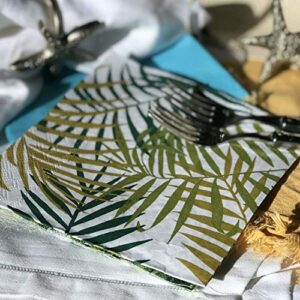 The Palm Leaf Napkins, 3 Packs of 20, 3 Ply Paper, Luncheon Size 6 3/4 x 6 3/4 Inches, 3 Vibrant Patterns: Palms and Leaves, Palm Fronds and Green Leaf and Purple Blossoms