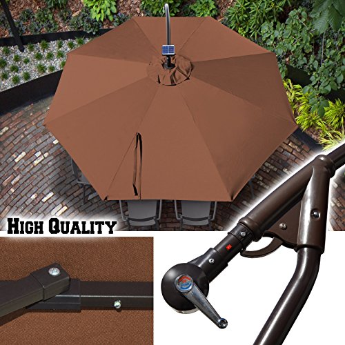Strong Camel 9' Cantilever 40 Led Light Patio Umbrella Outdoor Garden Aluminium Market (Brown)