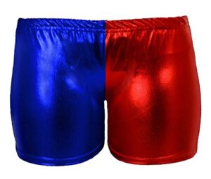 girlzwalk girls kids metallic shiny hot pant shorts stretchy wet look pants ages from 5 to 13 years old (blue and red, 7-8 years old)