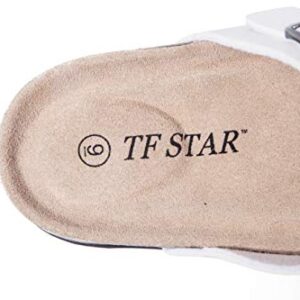 TF STAR Adjustable Sandals, Flat Leather Casual Slippers for Women & Ladies, Flip-Flops Ring Open-Toe Slide Cork Footbed for Teenagers/Girls