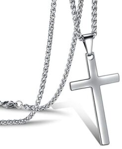 jwelbuete cross pendant necklace for men stainless steel titanium necklace,18-36 inches (20" chain)