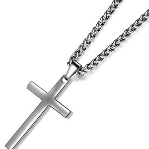 Jwelbuete Cross Pendant Necklace for Men Stainless Steel Titanium Necklace,18-36 Inches (20" Chain)