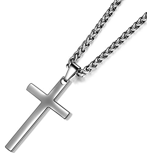 Jwelbuete Cross Pendant Necklace for Men Stainless Steel Titanium Necklace,18-36 Inches (20" Chain)