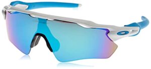 oakley men's oo9208 radar ev path rectangular sunglasses, polished white blue/prizm sapphire, 38 mm