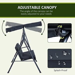 Outsunny 3-Seat Outdoor Patio Swing Chair with Removable Cushion, Steel Frame Stand and Adjustable Tilt Canopy for Patio, Garden, Poolside, Balcony, Backyard, Black