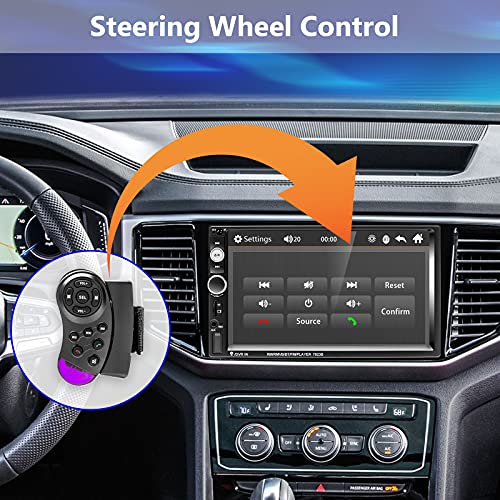 Podofo Double Din Car Stereo Radio 7 Inch Touch Screen Bluetooth Handsfree Mirror Link USB SD FM Audio Receiver with Backup Camera Wireless Remote Control Steering Wheel Control