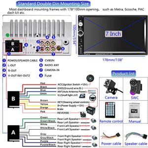 Podofo Double Din Car Stereo Radio 7 Inch Touch Screen Bluetooth Handsfree Mirror Link USB SD FM Audio Receiver with Backup Camera Wireless Remote Control Steering Wheel Control