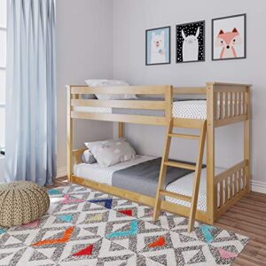 Max & Lily Low Bunk Bed, Twin-Over-Twin Wood Bed Frame For Kids, Natural