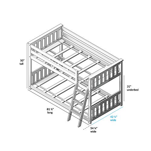 Max & Lily Low Bunk Bed, Twin-Over-Twin Wood Bed Frame For Kids, Natural