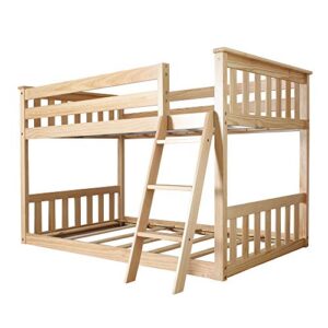 Max & Lily Low Bunk Bed, Twin-Over-Twin Wood Bed Frame For Kids, Natural