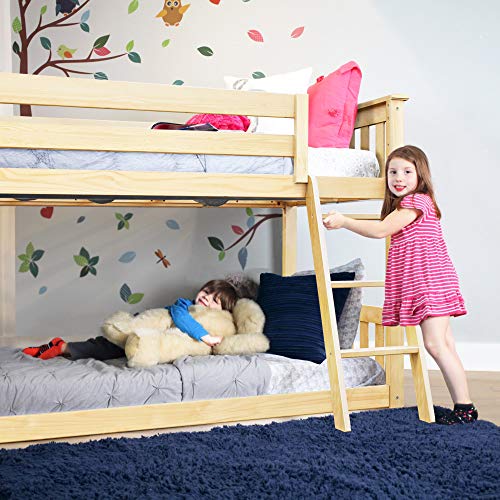 Max & Lily Low Bunk Bed, Twin-Over-Twin Wood Bed Frame For Kids, Natural
