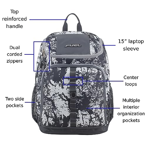 FUEL Wide Mouth Sports Backpack with Laptop Compartment for Work, Travel, Outdoors - Gray Flannel/Soft Silver