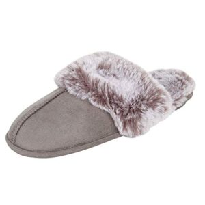 jessica simpson women's comfy faux fur house slipper scuff memory foam slip on anti-skid sole, grey, small