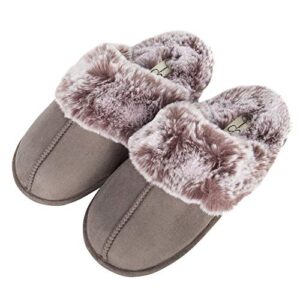 Jessica Simpson Women's Comfy Faux Fur House Slipper Scuff Memory Foam Slip on Anti-Skid Sole, Grey, Small