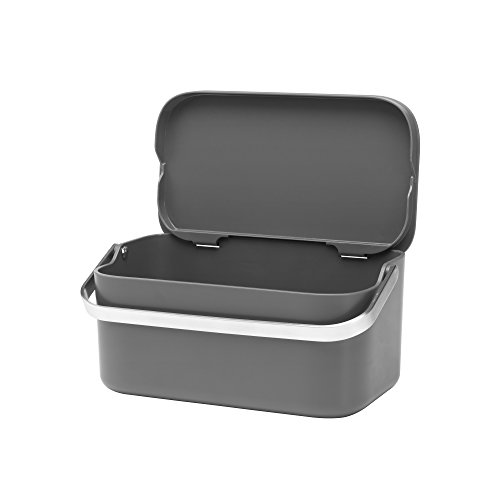 Brabantia Food Waste Caddy (0.48 Gal/Dark Gray) Kitchen Leftovers Can with Stay-Open Lid & Stainless Steel Handle for Composting