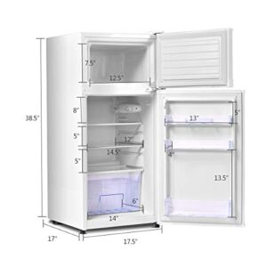 COSTWAY Compact Refrigerator, 3.4 Cu. Ft. Classic Fridge with Adjustable Removable Glass Shelves, Mechanical Control, Recessed Handle, Fridge Freezer for Dorm, Office, Apartment, White