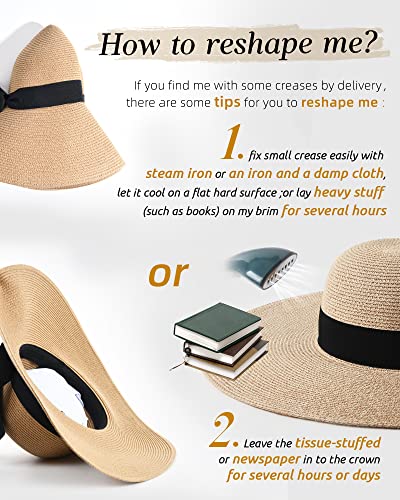 Sun Straw Hat Wide Brim UPF 50 Summer Foldable Roll up Floppy Beach Hats for Women