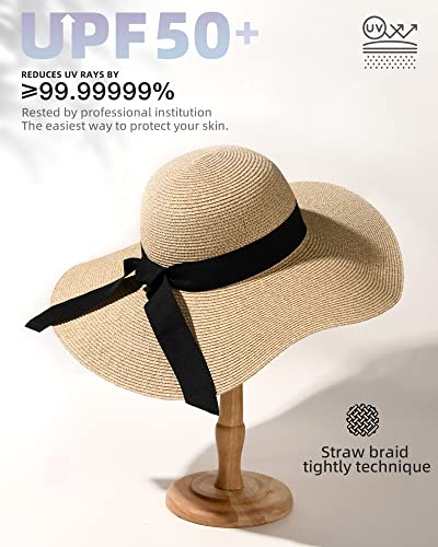 Sun Straw Hat Wide Brim UPF 50 Summer Foldable Roll up Floppy Beach Hats for Women