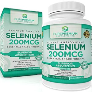 purepremium selenium supplement (selenomethionine) 100 once daily selenium 200mcg caps. supports immune system, prostate and reproductive function - essential trace mineral - selenium 200 mcg