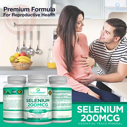 PurePremium Selenium Supplement (Selenomethionine) 100 Once Daily Selenium 200mcg Caps. Supports Immune System, Prostate and Reproductive Function - Essential Trace Mineral - Selenium 200 mcg