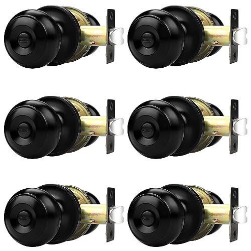 Probrico 6 Pack Black Door Knobs Door Handles Interior, Bedroom Bathroom Door Locks Doorknobs, Round Ball, Privacy Function