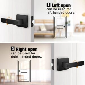 Probrico Heavy Duty Flat Black Square Privacy Interior Door Levers Bedroom and Bathroom Door Handles Keyless Bed/Bath Lockset (5 Pack)