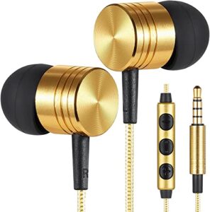 betron b650 in ear headphones with microphone - bass driven sound, aluminum body including s/m/l earbud tips, carry case (gold)