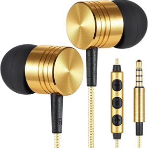 Betron B650 in Ear Headphones with Microphone - Bass Driven Sound, Aluminum Body Including S/M/L Earbud Tips, Carry Case (Gold)