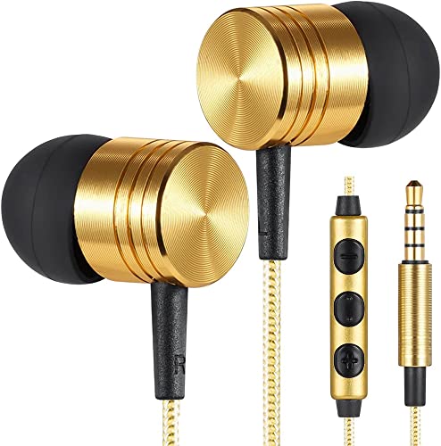 Betron B650 in Ear Headphones with Microphone - Bass Driven Sound, Aluminum Body Including S/M/L Earbud Tips, Carry Case (Gold)