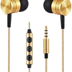 Betron B650 in Ear Headphones with Microphone - Bass Driven Sound, Aluminum Body Including S/M/L Earbud Tips, Carry Case (Gold)