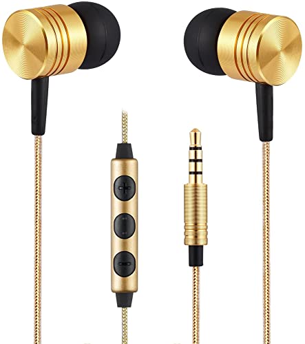 Betron B650 in Ear Headphones with Microphone - Bass Driven Sound, Aluminum Body Including S/M/L Earbud Tips, Carry Case (Gold)