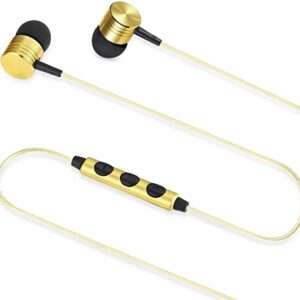 Betron B650 in Ear Headphones with Microphone - Bass Driven Sound, Aluminum Body Including S/M/L Earbud Tips, Carry Case (Gold)