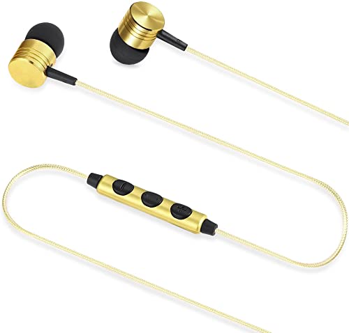 Betron B650 in Ear Headphones with Microphone - Bass Driven Sound, Aluminum Body Including S/M/L Earbud Tips, Carry Case (Gold)