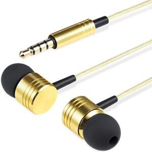 Betron B650 in Ear Headphones with Microphone - Bass Driven Sound, Aluminum Body Including S/M/L Earbud Tips, Carry Case (Gold)