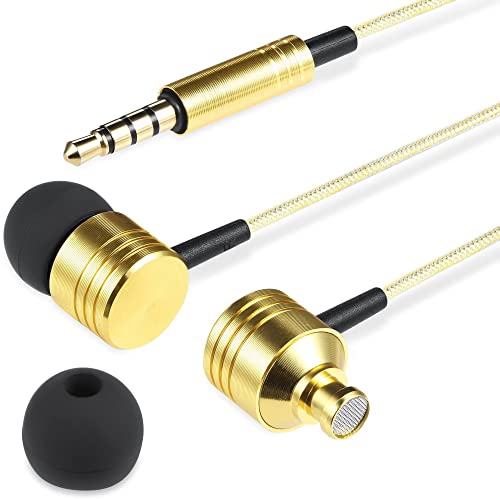 Betron B650 in Ear Headphones with Microphone - Bass Driven Sound, Aluminum Body Including S/M/L Earbud Tips, Carry Case (Gold)