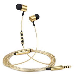 Betron B650 in Ear Headphones with Microphone - Bass Driven Sound, Aluminum Body Including S/M/L Earbud Tips, Carry Case (Gold)