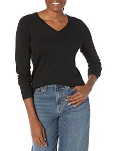 amazon essentials women's classic-fit lightweight long-sleeve v-neck sweater (available in plus size), black, large