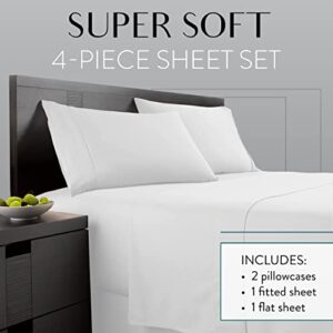 Danjor Linens Twin Sheets - Perfect Dorm Room Essentials Bedding- Hotel Luxury - 4 pc Soft Bedding & Pillowcases Set with Deep Pockets - Breathable Bed Sheets, Wrinkle Free - White Sheets