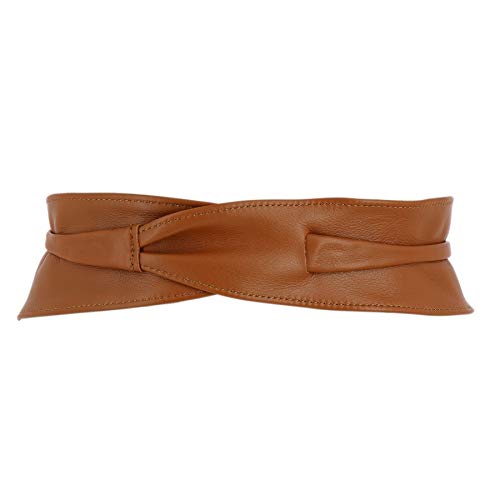FASHIONGEN - Woman Italian leather Obi belt, CASSIANE - Camel, S-M