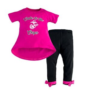 united states marine corp usmc little girls cutie to the corps 2pc leggings shirt set (4t) pink