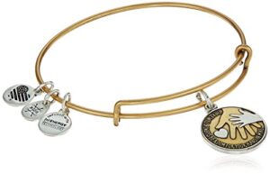 alex and ani because i love you expandable bangle for women, hand in hand ii charm, rafaelian gold finish, 2 to 3.5 in