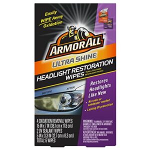 Car Headlights Cleaner Wipes by Armor All, Cleaning Wipes for Headlights for Cars, Trucks, Mortocycles, 6 Wipes Each