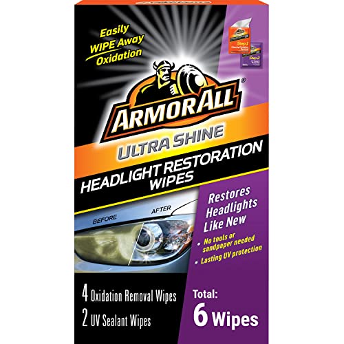 Car Headlights Cleaner Wipes by Armor All, Cleaning Wipes for Headlights for Cars, Trucks, Mortocycles, 6 Wipes Each