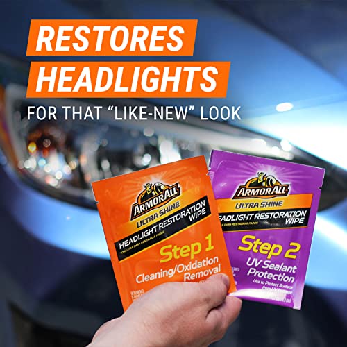 Car Headlights Cleaner Wipes by Armor All, Cleaning Wipes for Headlights for Cars, Trucks, Mortocycles, 6 Wipes Each