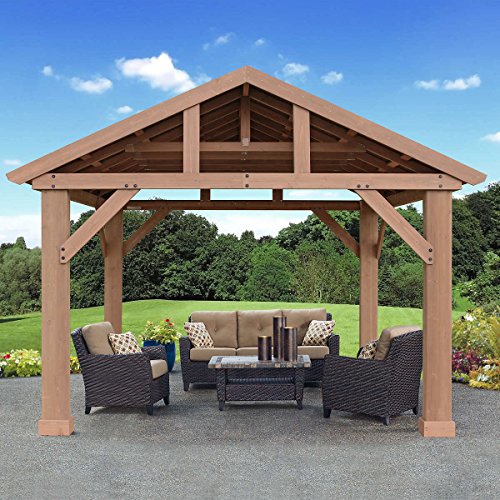 YARDISTRY Pre-Stained Premium Cedar Wood & Aluminum 14 x 12 Outdoor Pavilion Gazebo