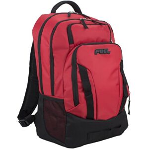 fuel escape travel backpack, durable camping or hiking backpack, black/red rover